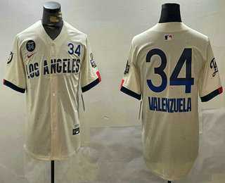 Men%27s Los Angeles Dodgers #34 Fernando Valenzuela Number Cream 2024 World Series City Connect Limited Stitched Jersey->los angeles dodgers->MLB Jersey